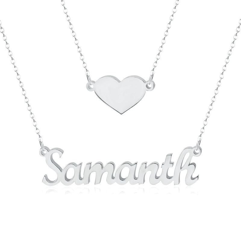 Layered Heart and Custom Name Necklace